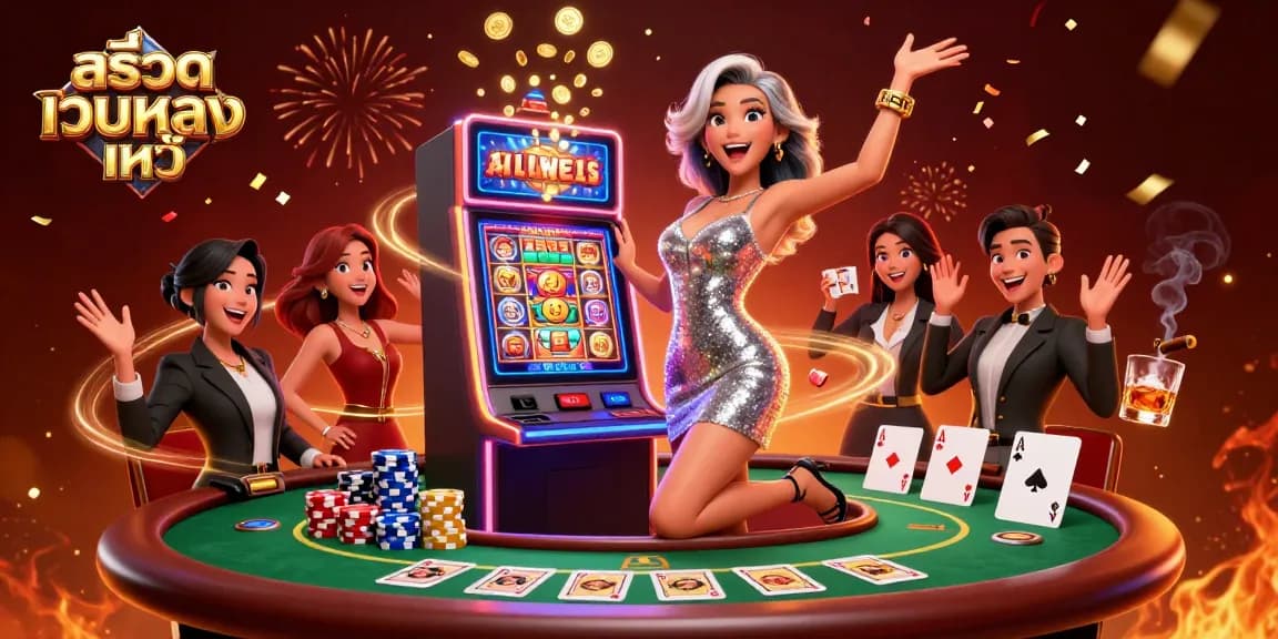 Experience huge wins with สล็อตเว็บตรงแท้ at the vibrant casino scene featuring a jackpot celebration.
