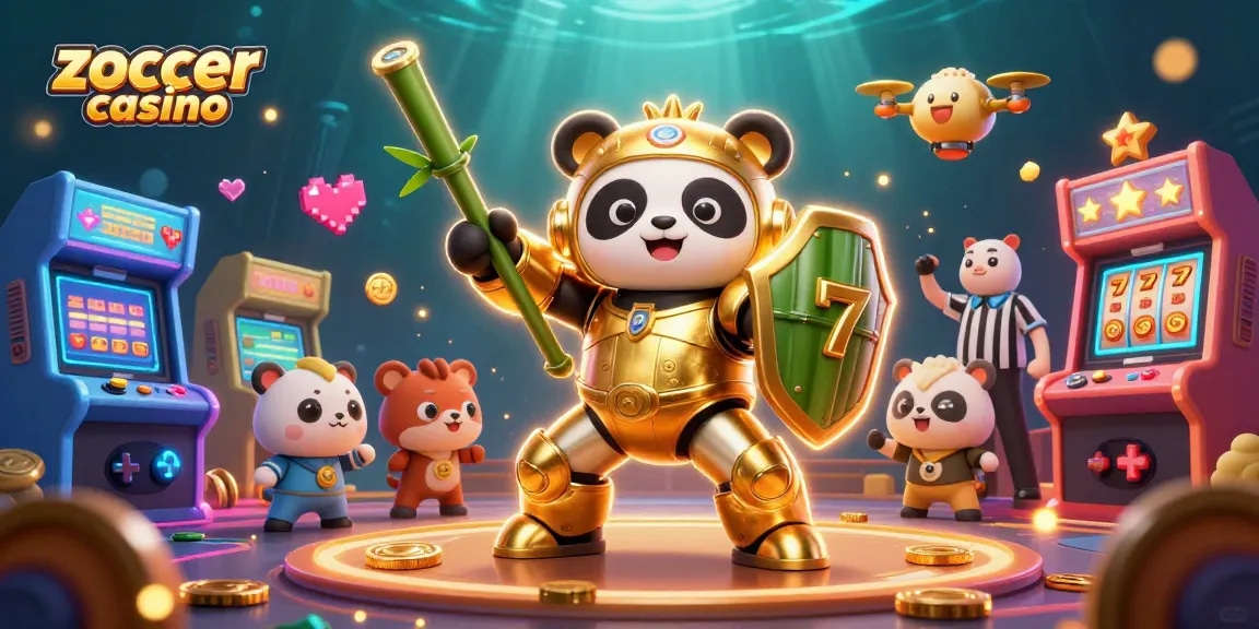 Zoccer casino showcases a vibrant atmosphere with animated characters amidst lively gambling elements.