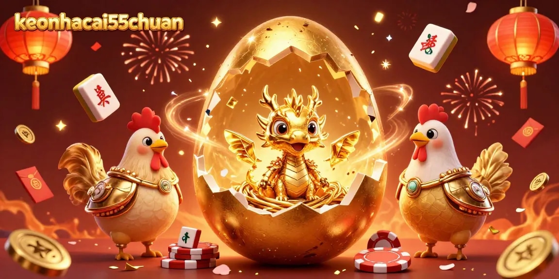 Place bets and enjoy keonhacai55chuan's vibrant casino scene filled with gold and festive elements.
