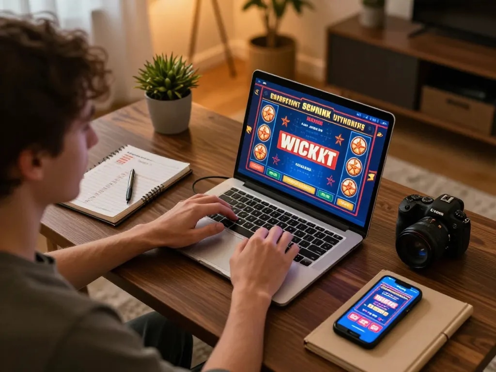 Player engaging in online gambling at home setup showcasing sc88e with strategic notes.