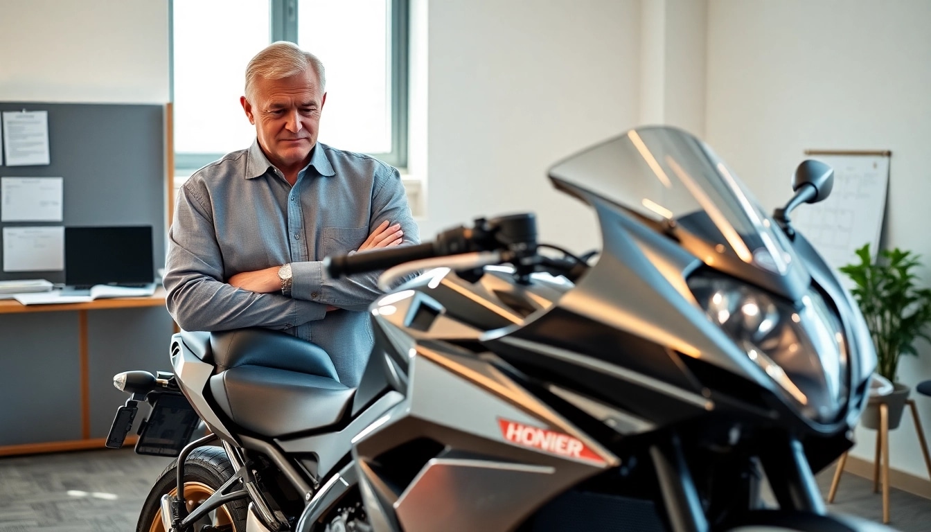 Motorrad Gutachter überprüft eine motorisierte Maschine in einem professionellen Ambiente.
