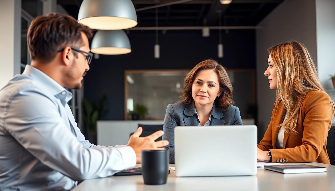 Consulting in Unternehmensberatung, showcasing a professional workspace with clients collaborating on strategy.