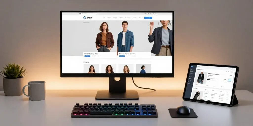 Kleidung online kaufen in einer modernen E-Commerce-Plattform für innovative Mode, Softwareentwicklung und Datenanalyse.