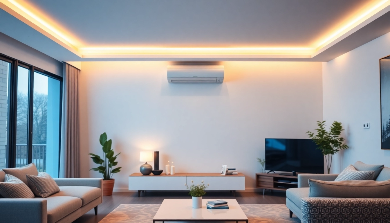 Showcasing Klimaanlage kosten with a stylish Split Klimaanlage in a modern living room setting.