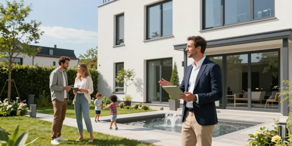 Bester Immobilienmakler Frankfurt präsentiert ein modernes Zuhause bei einem offenen Haus-Event.