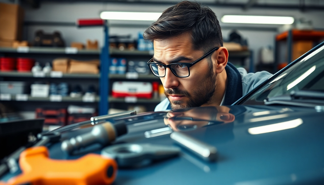 Motorschaden Ankauf - Expert assessing damage on a vehicle in a professional setting.