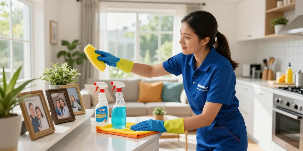 Expert residential cleaner showcasing reinigungsdienst bern excellence in a bright living room setting.
