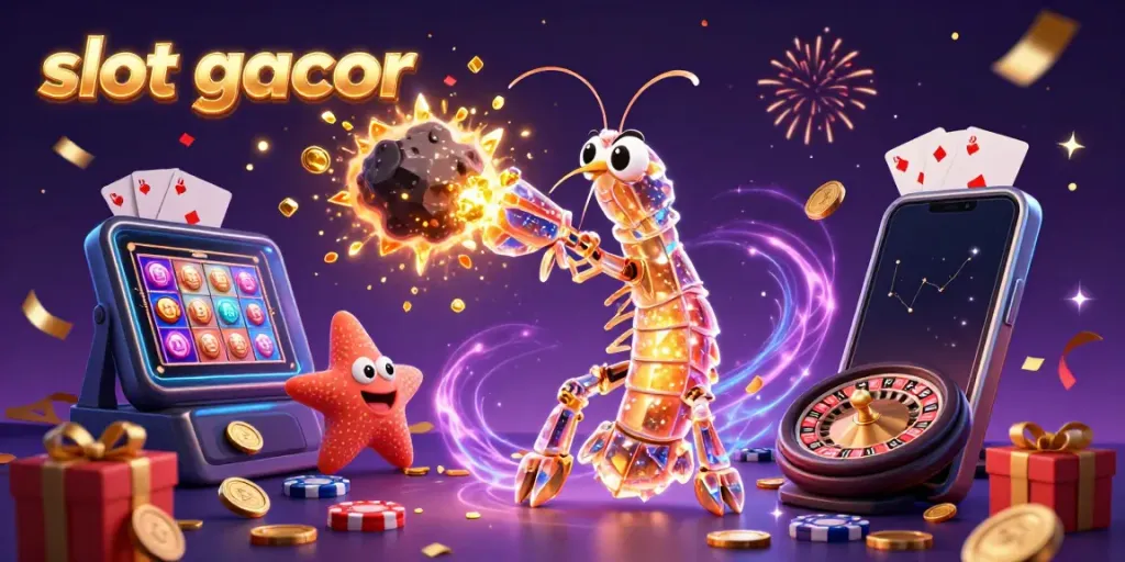 Experience excitement with slot gacor as characters engage with dynamic gambling elements, celebrating big wins.
