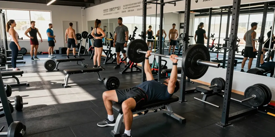 Anabolika Shop: Fitnessatmosphäre mit Bodybuilder, die Gewichte heben und motivierende Zitate an der Wand.