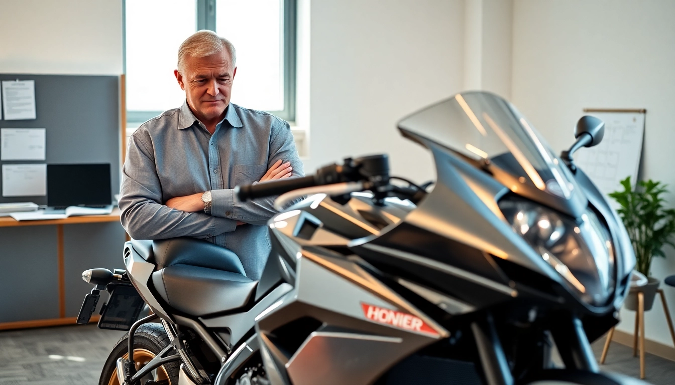 Motorrad Gutachter überprüft eine motorisierte Maschine in einem professionellen Ambiente.