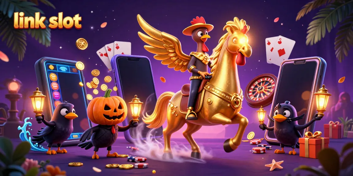 Experience excitement with link slot in this vibrant 3D casino scene filled with slots and winning moments.