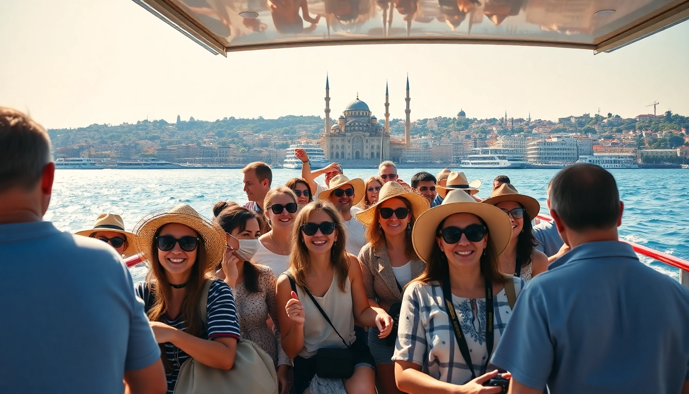 Breathtaking Bosphorus daytime cruise showcasing diverse tourists enjoying scenic views in Istanbul.
