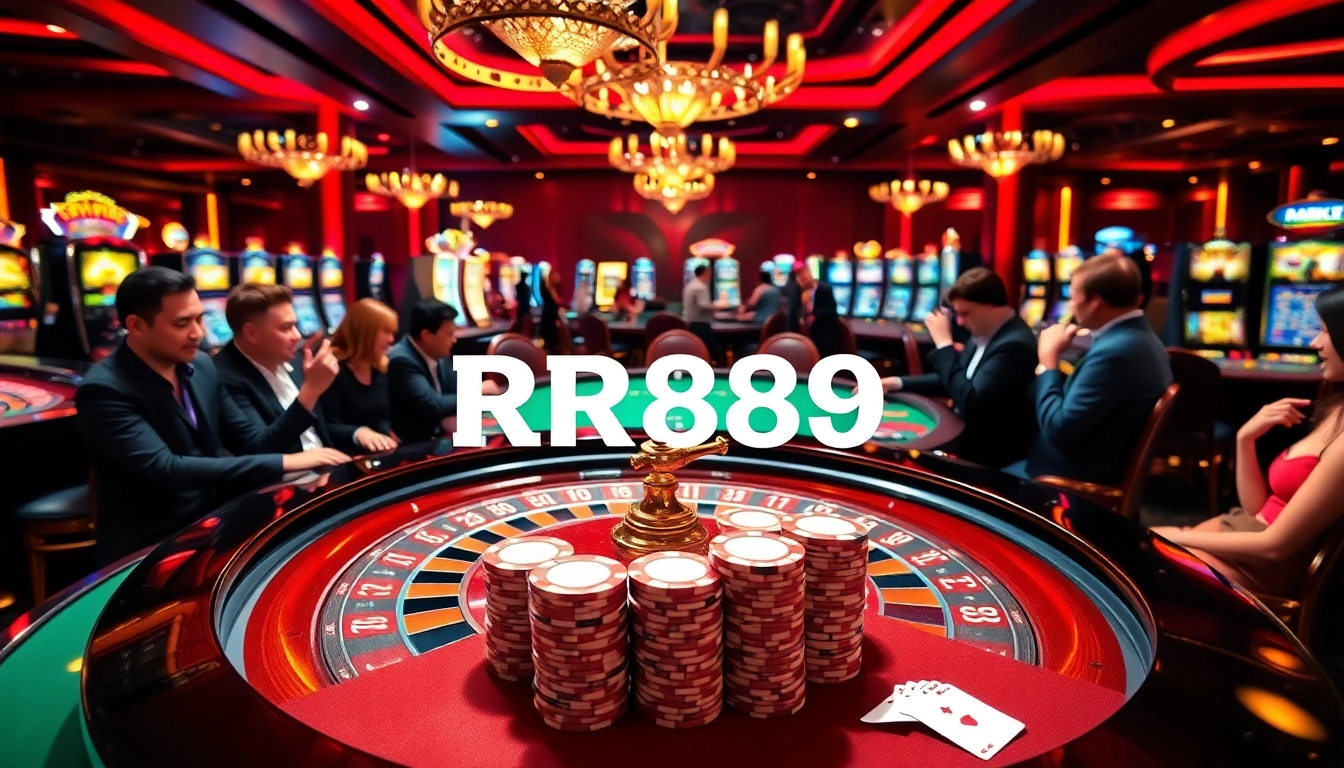 Players experience excitement at the RR888 roulette table in a stunning casino atmosphere.