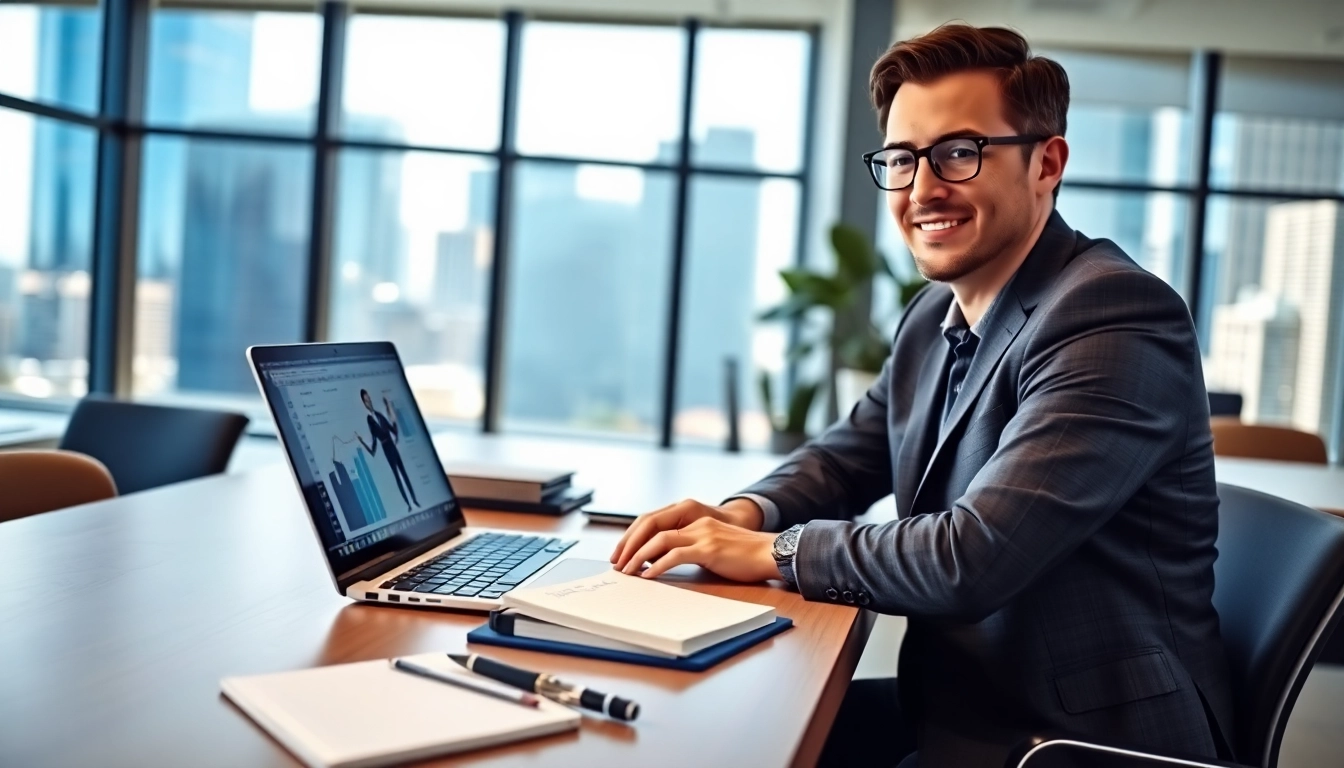 Headhunter IT bei einem Videogespräch, engagiert und professionell in moderner Büroumgebung.